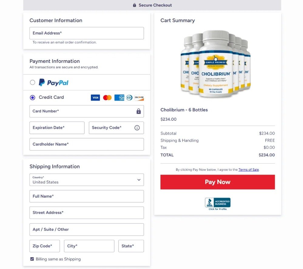 Cholibrium secure checkout